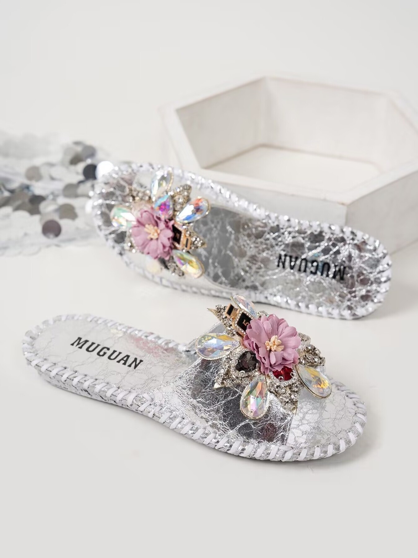 Floral Embellished Slide Sandals