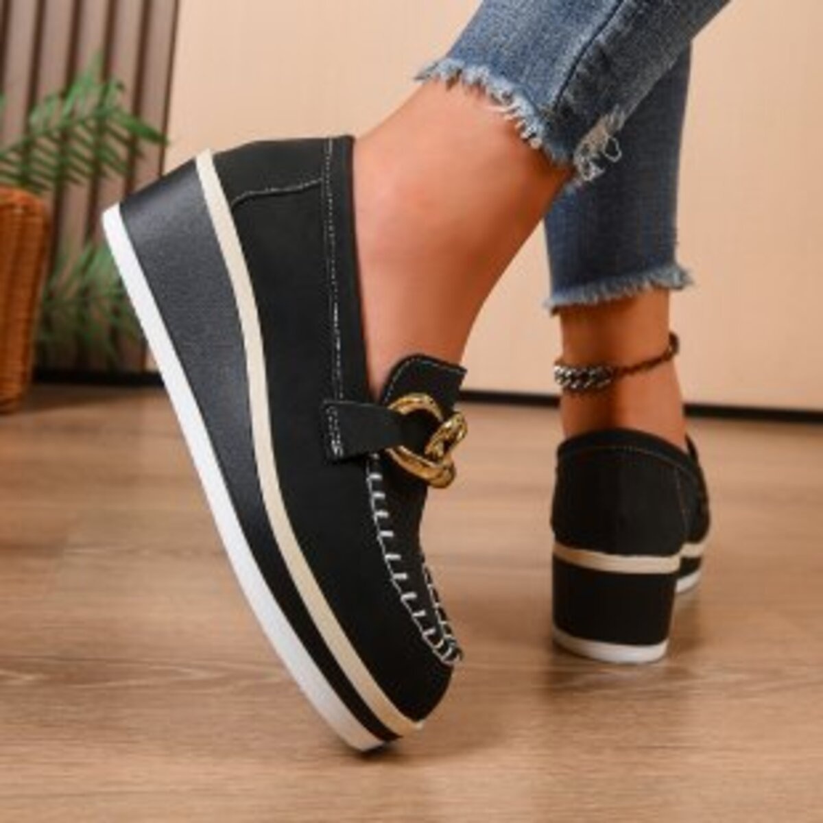 Round Toe Wedge Slip-Ons