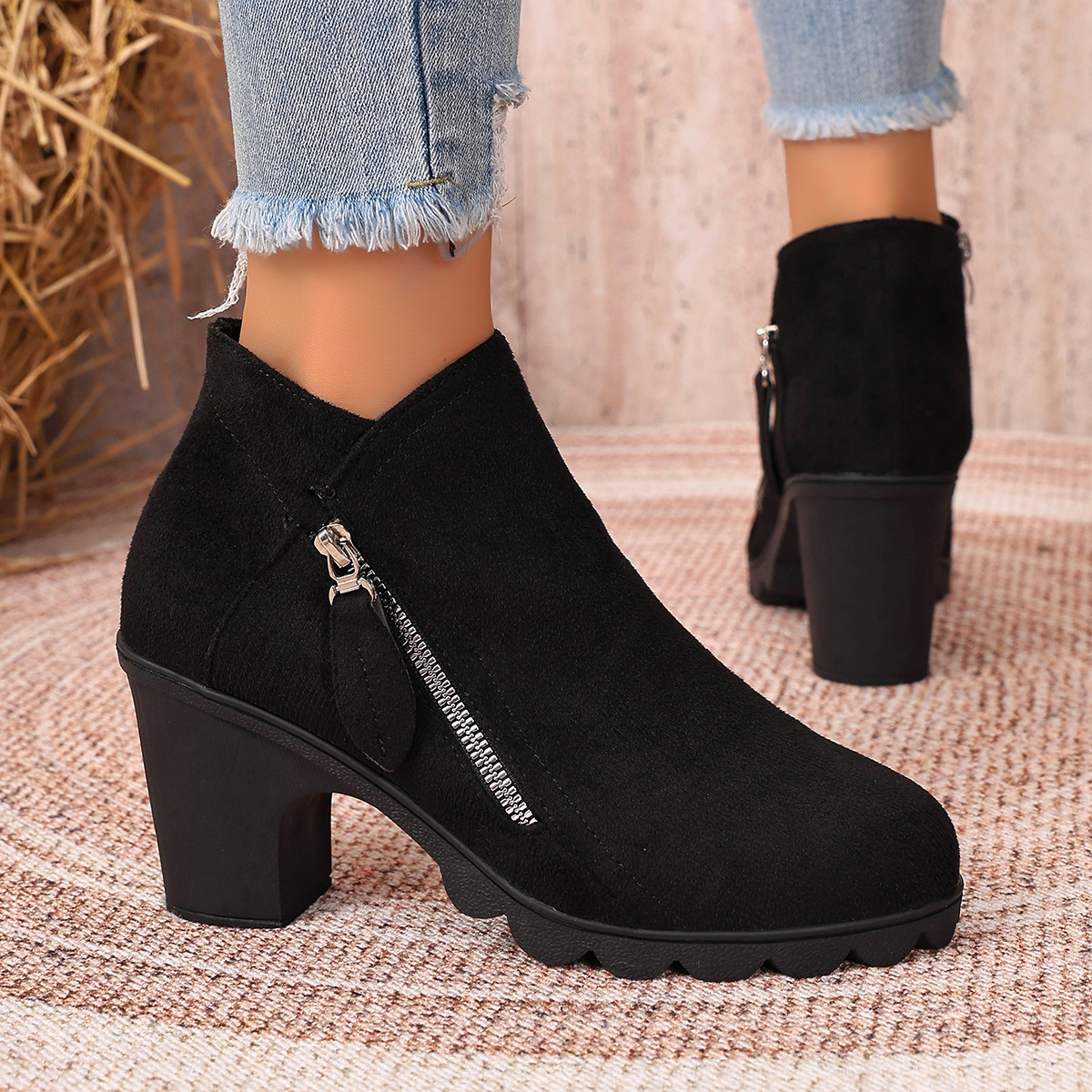 Round Toe Block Heels Boots