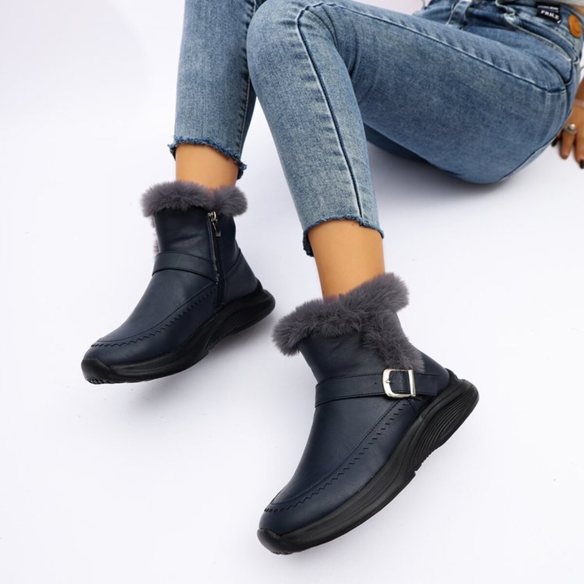 Faux Fur Buckle Boots