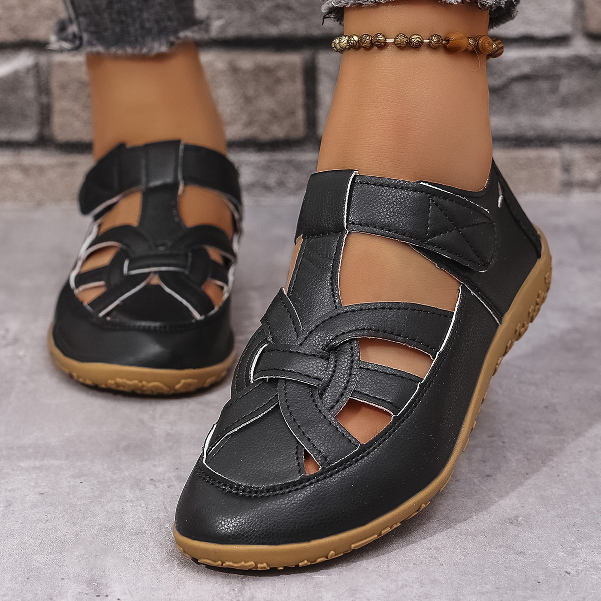 Cutout Sandals with Velcro Straps