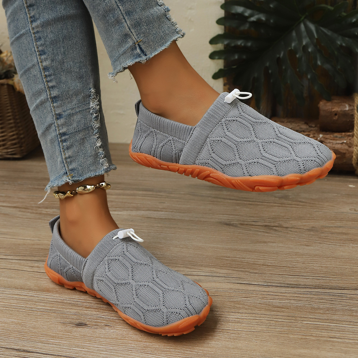 Round Toe Drawstring Slip-Ons