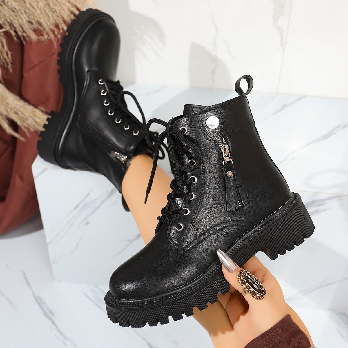 Round Toe Block Heels Boots