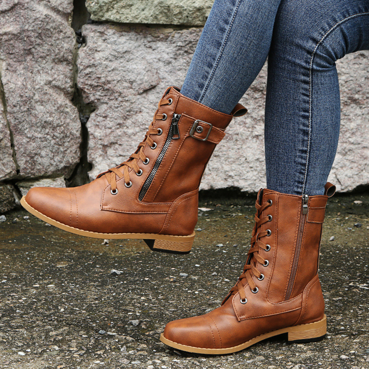 Lace-Up Ankle Boots with Zipper Detail