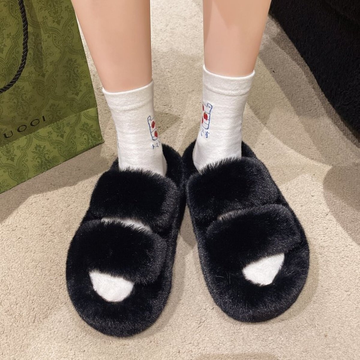Fuzzy Open Toe Slippers