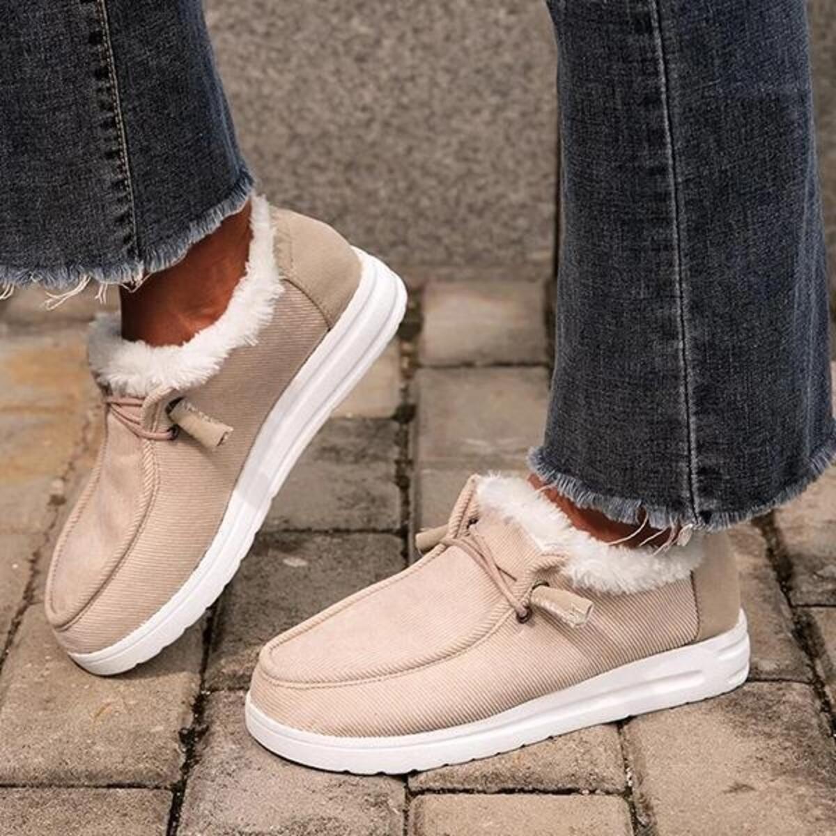 Fuzzy Lined Corduroy Slip-Ons