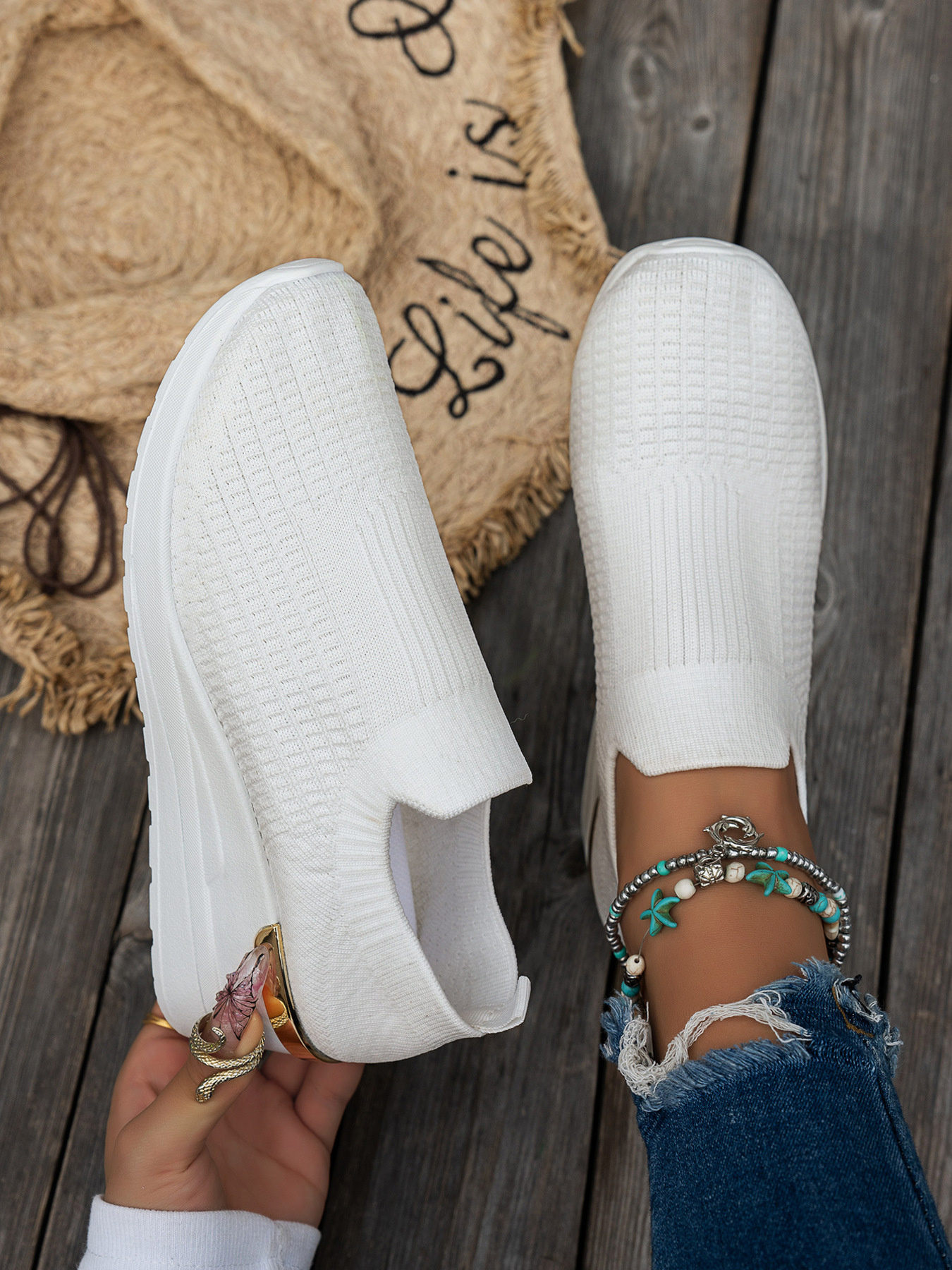 Round Toe Wedge Sneakers