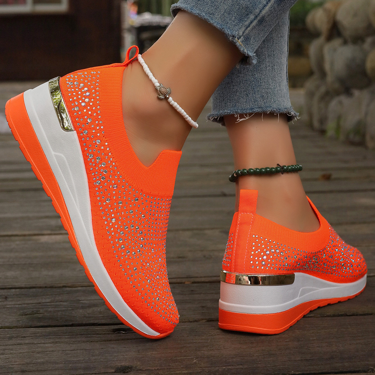 Rhinestone Round Toe Slip-Ons