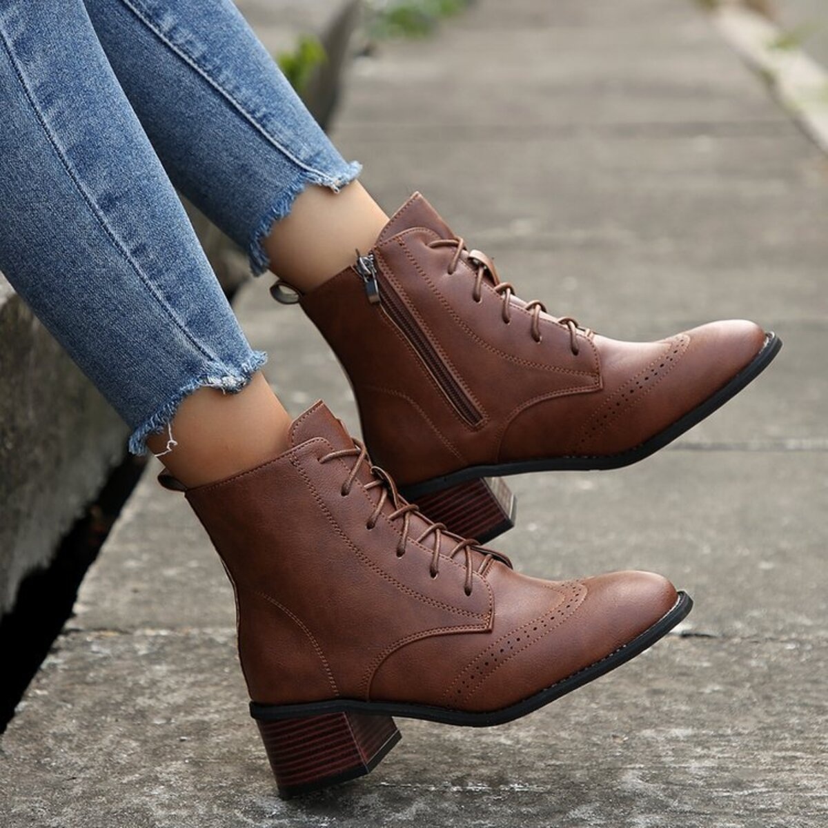Lace-Up Ankle Boots with Zipper