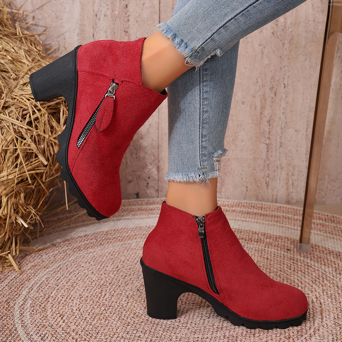 Round Toe Block Heels Boots