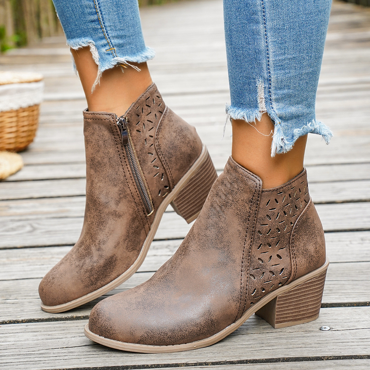 Round Toe Block Heels Boots