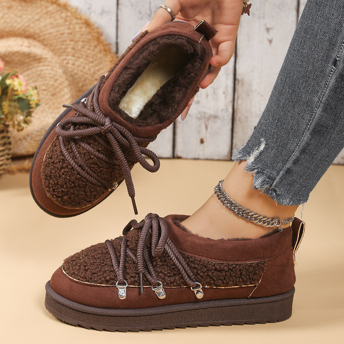 Lace Up Round Toe Platform Ankle Boots