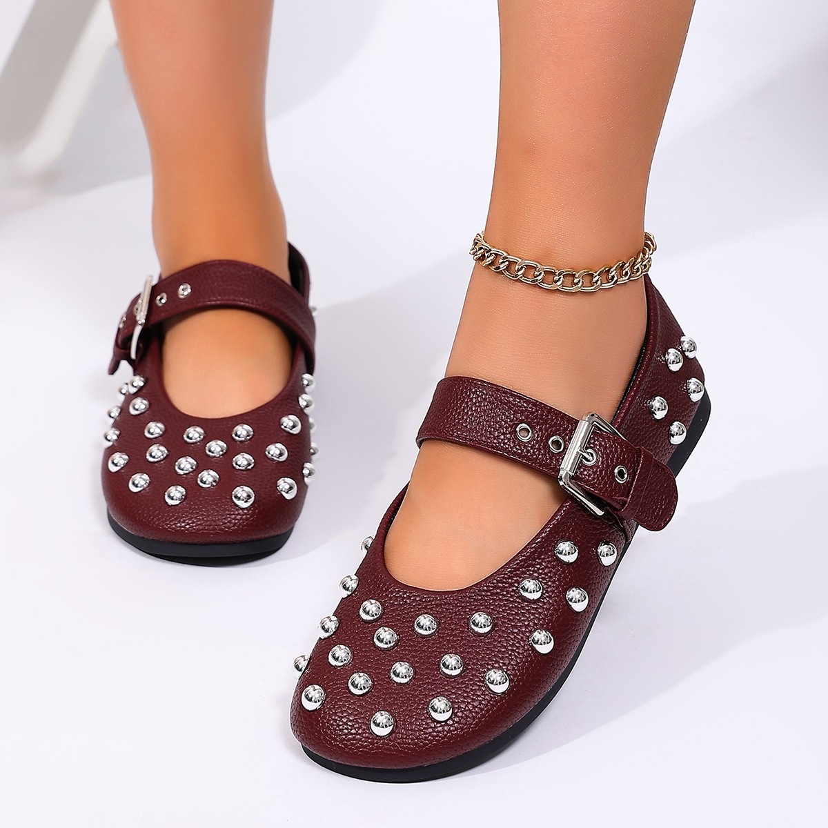 Studded Round Toe Slip-Ons