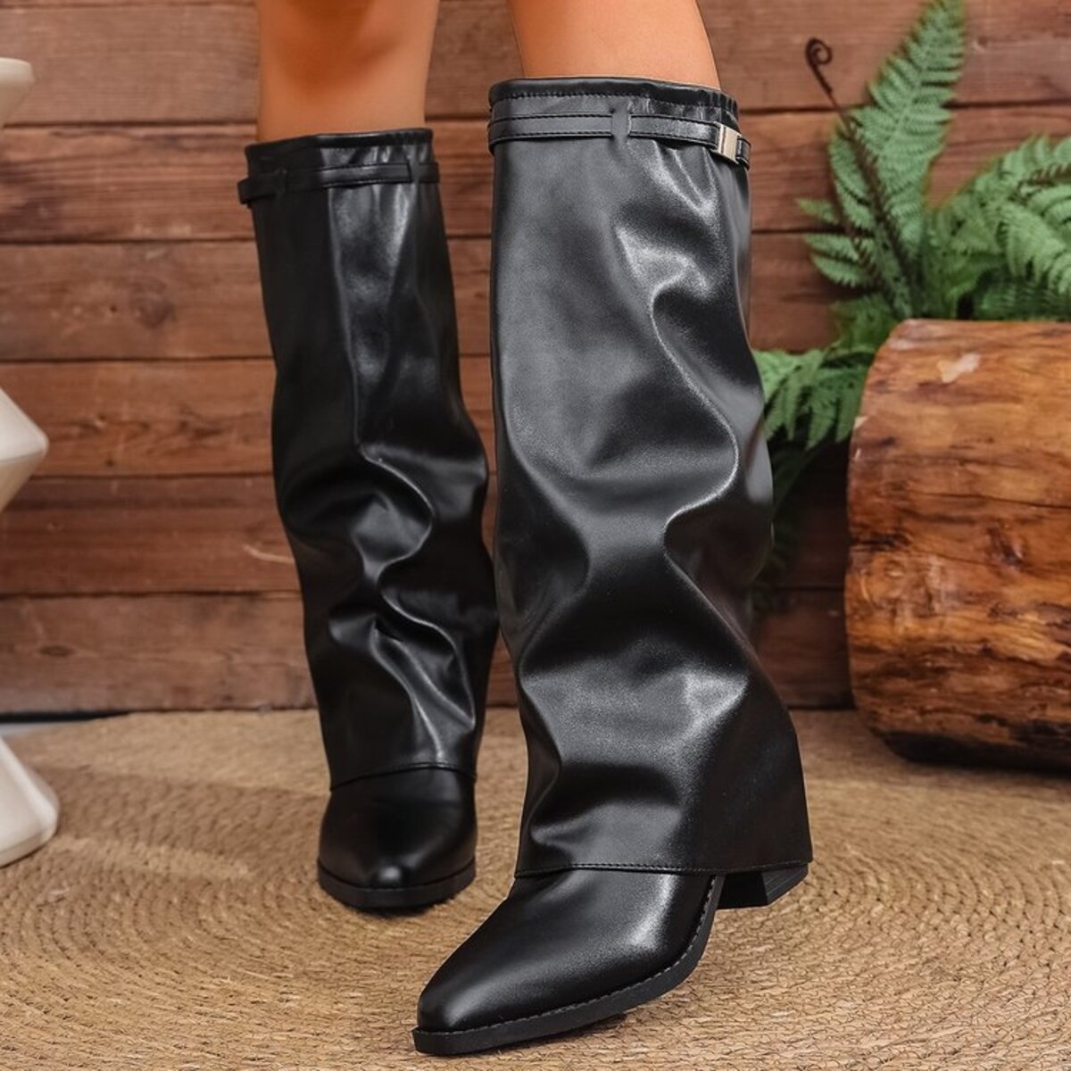 Point Toe Block Heels Boots