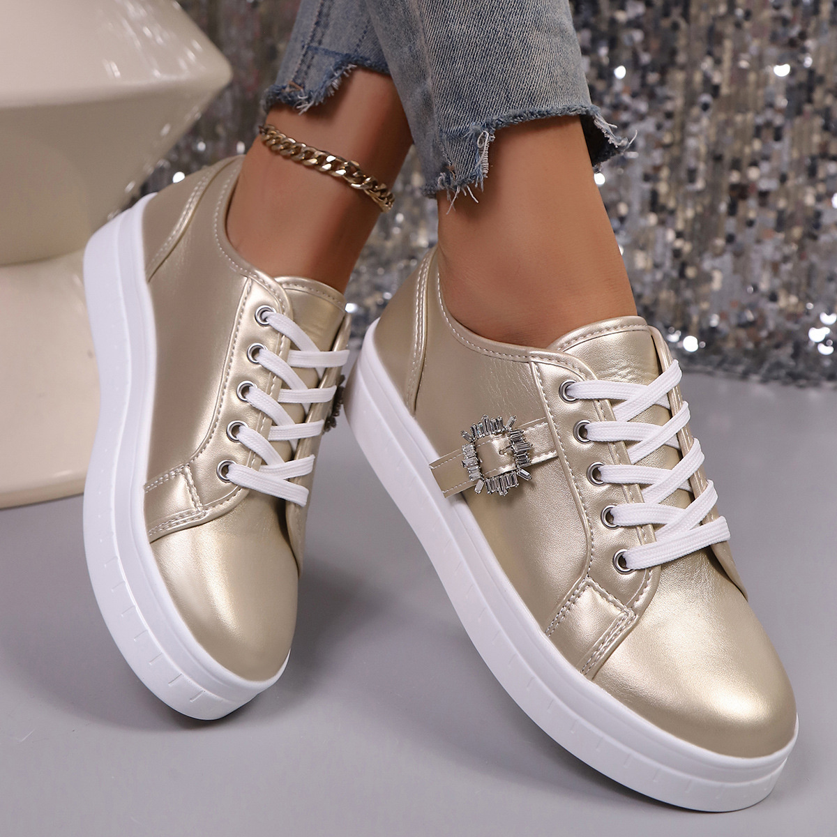 Rhinestone Embellishment Platform Sneakers