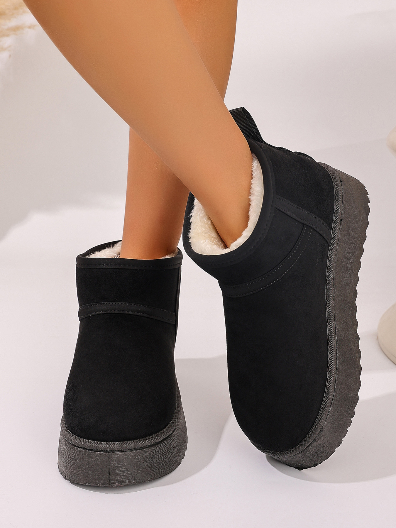 Platform Winter Ankle Boots with Cozy Fleece Lining