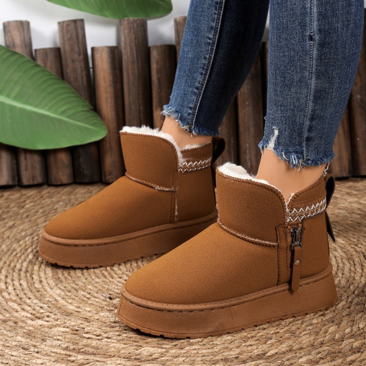 Suede Ankle Boots with Decorative Strap