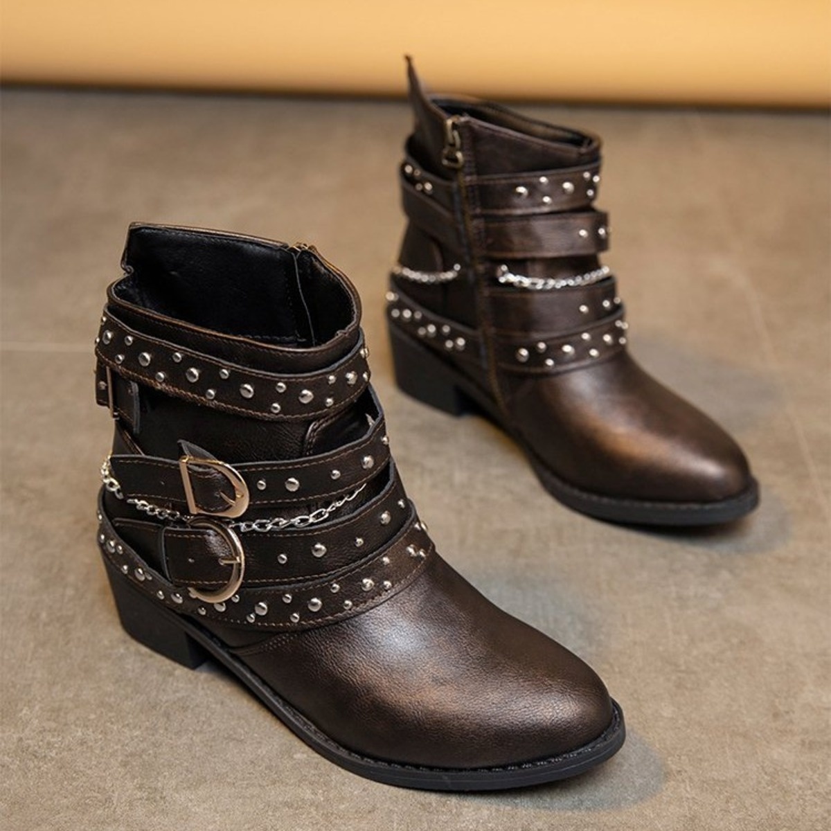 Studded Buckle Ankle Boots