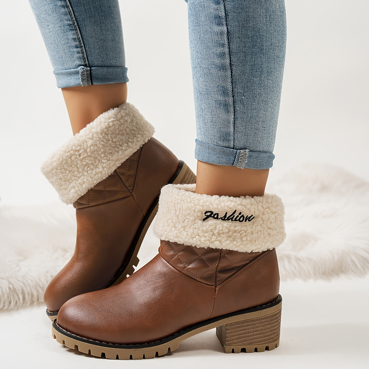 Round Toe Block Heels Boots