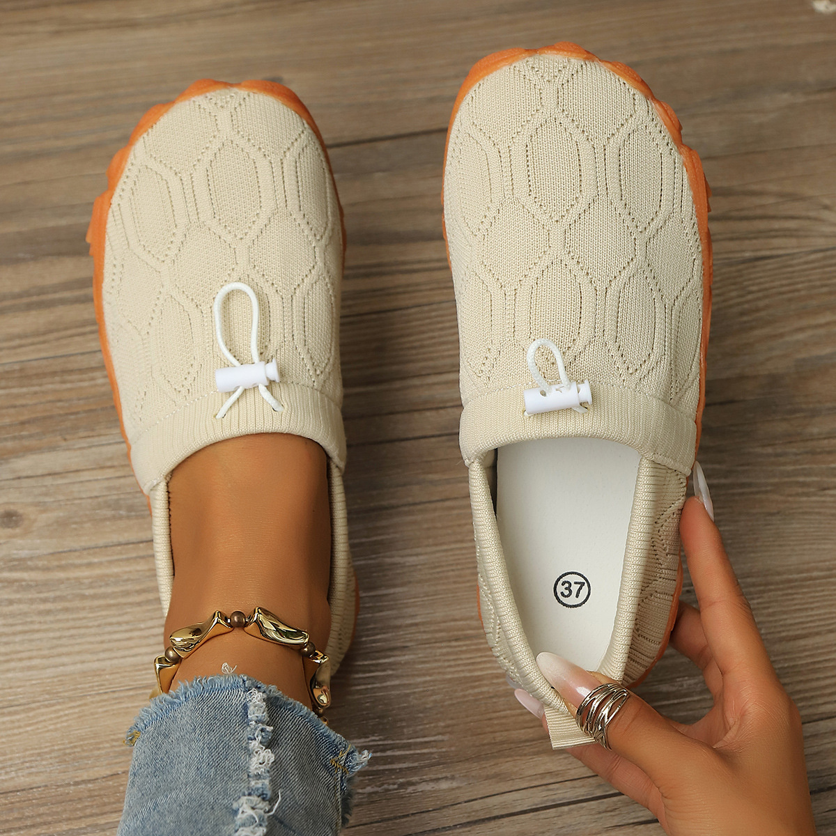 Round Toe Drawstring Slip-Ons