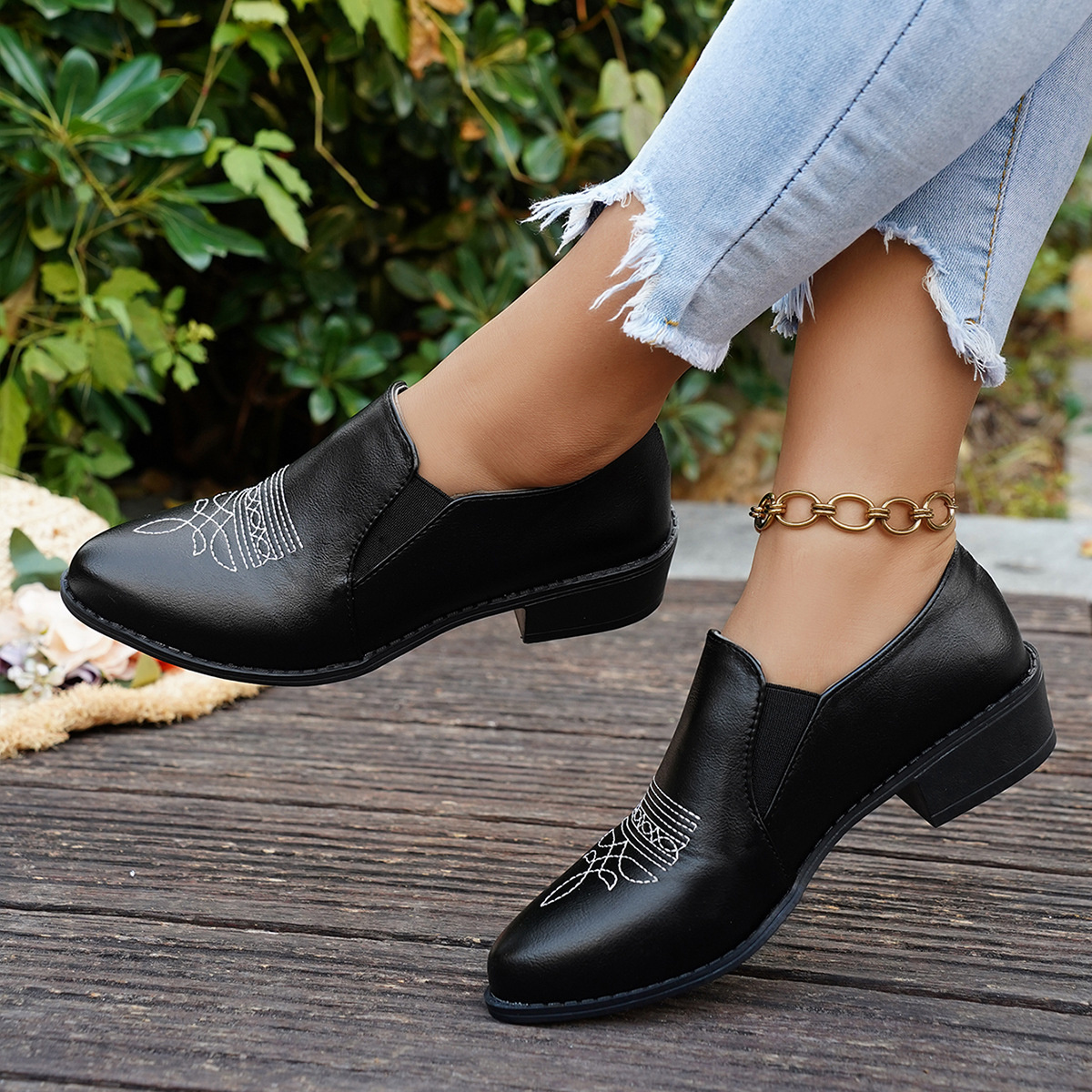 Point Toe Block Heels Loafers