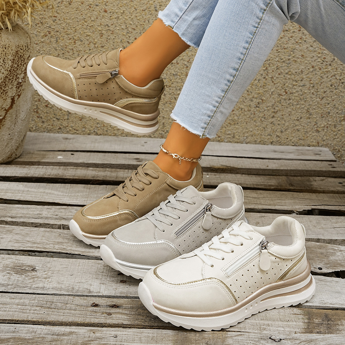 Round Toe Lace Up Sneakers