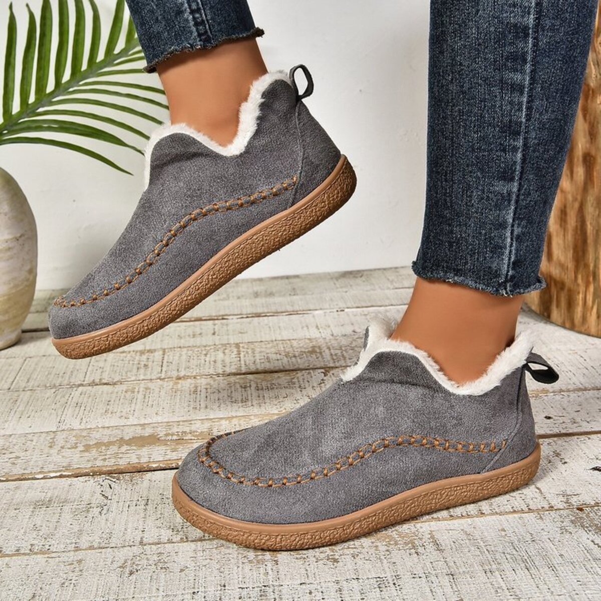 Round Toe Sherpa-Lined Slip-Ons