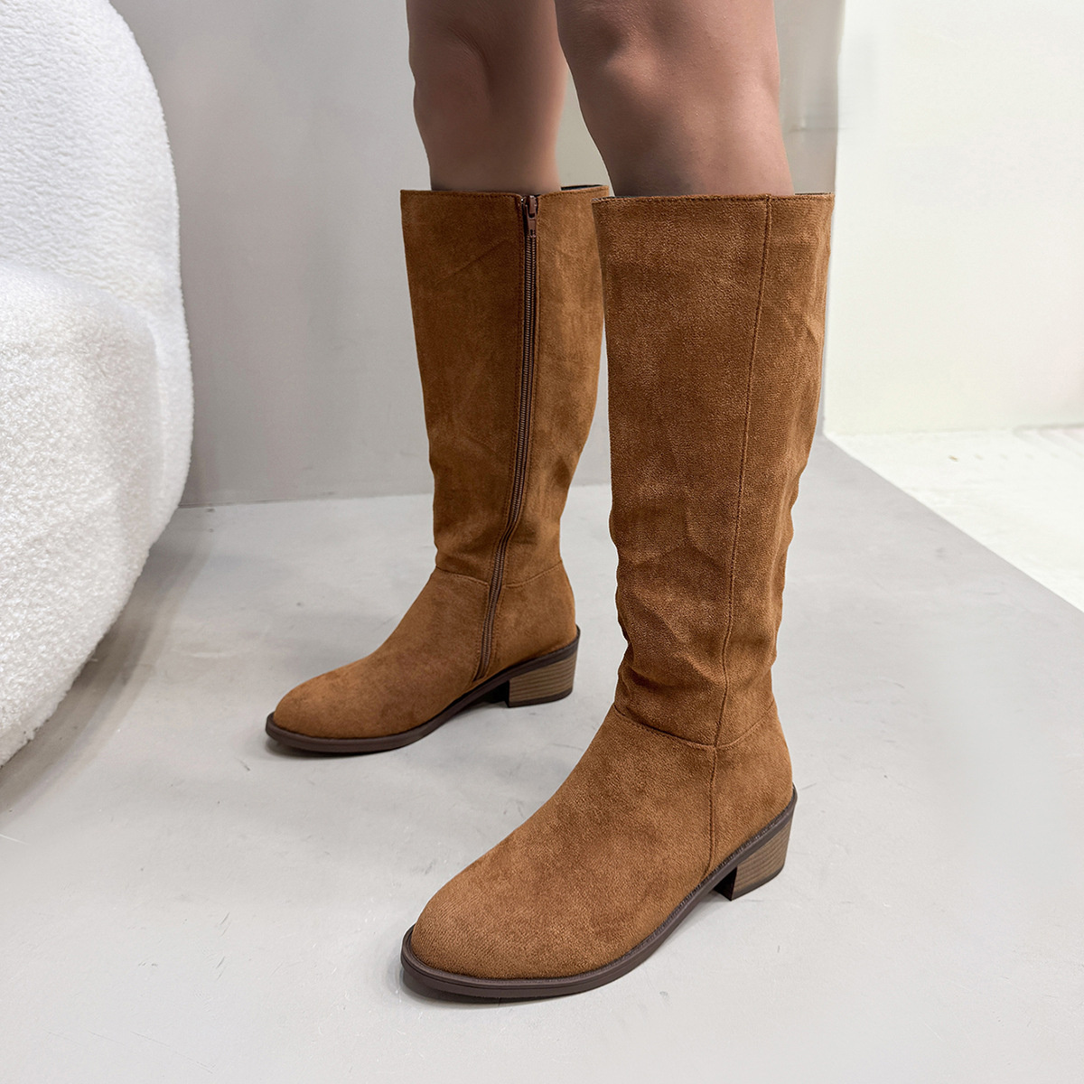 Side Zipper Closure Suede Knee-High Boots