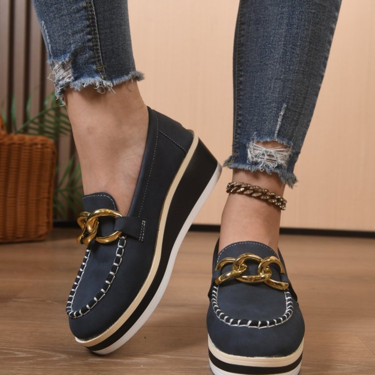 Round Toe Wedge Slip-Ons