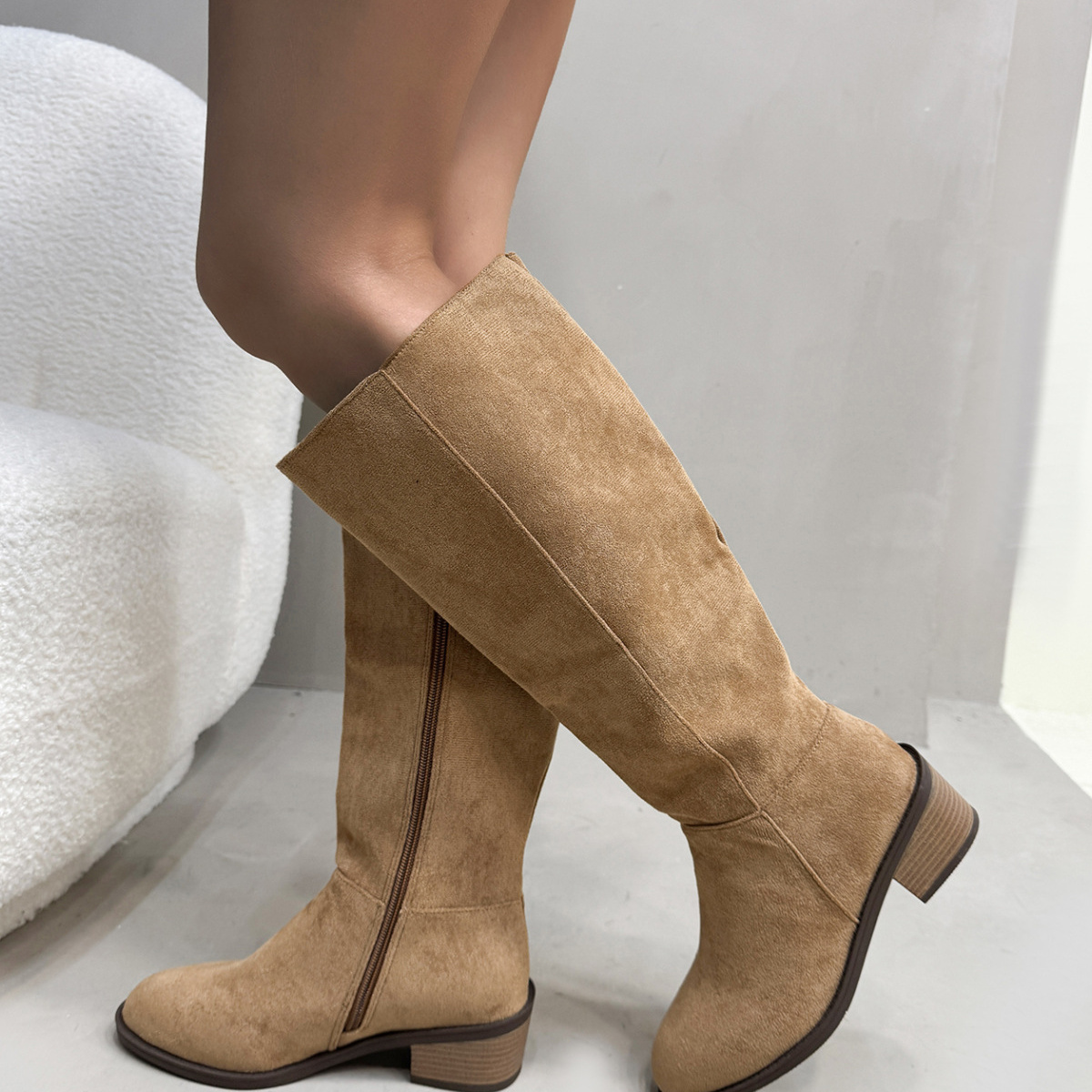 Side Zipper Closure Suede Knee-High Boots