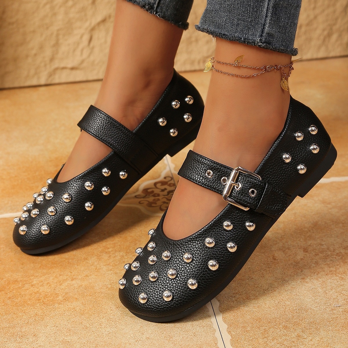 Studded Round Toe Slip-Ons