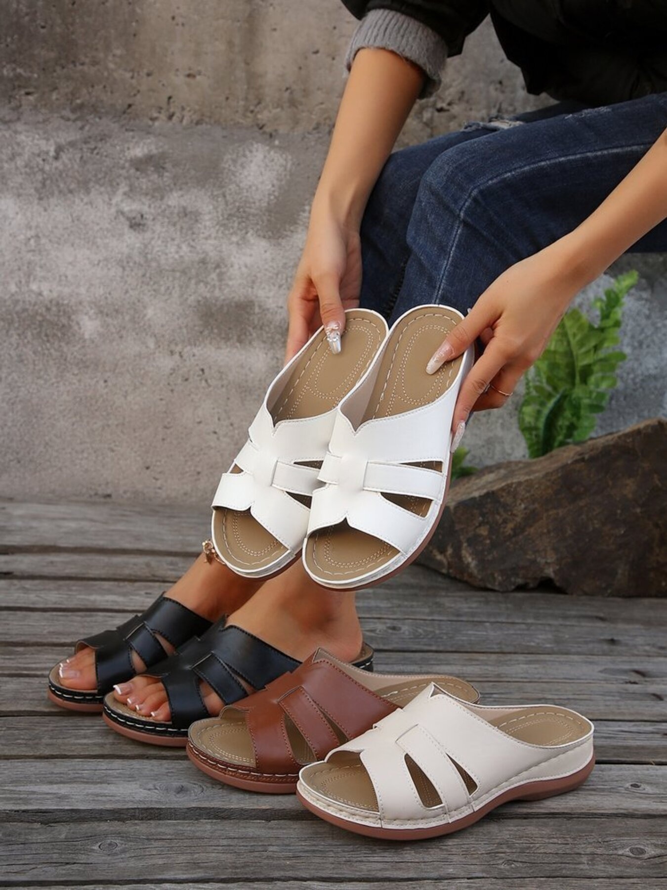 Cutout Leather Open Toe Sandals