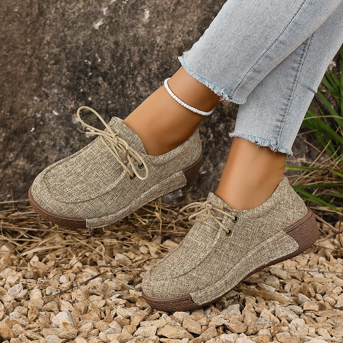 Round Toe Lace-Up Sneakers