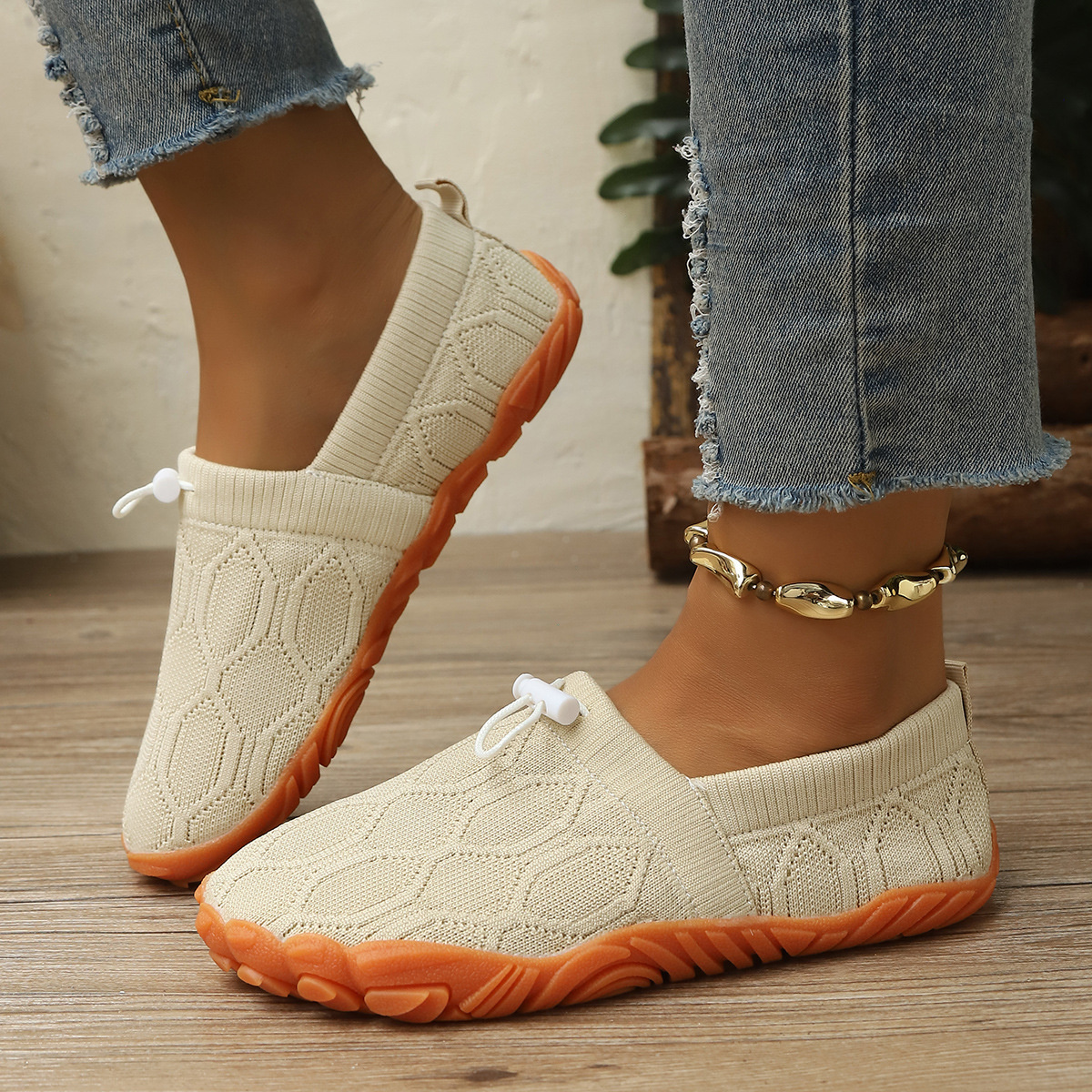 Round Toe Drawstring Slip-Ons