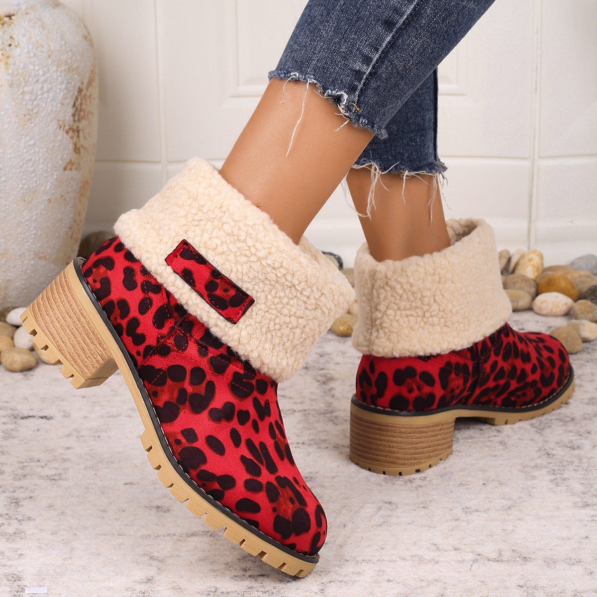 Leopard Print Plush Lined Boots