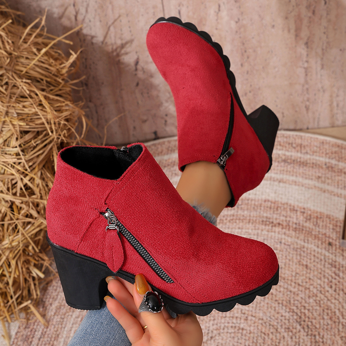 Round Toe Block Heels Boots