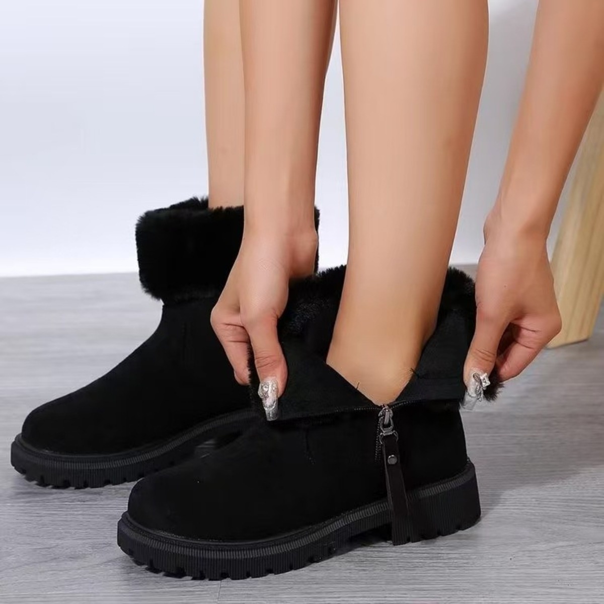 Faux Fur Lined Side-Zip Chunky Platform Ankle Boots