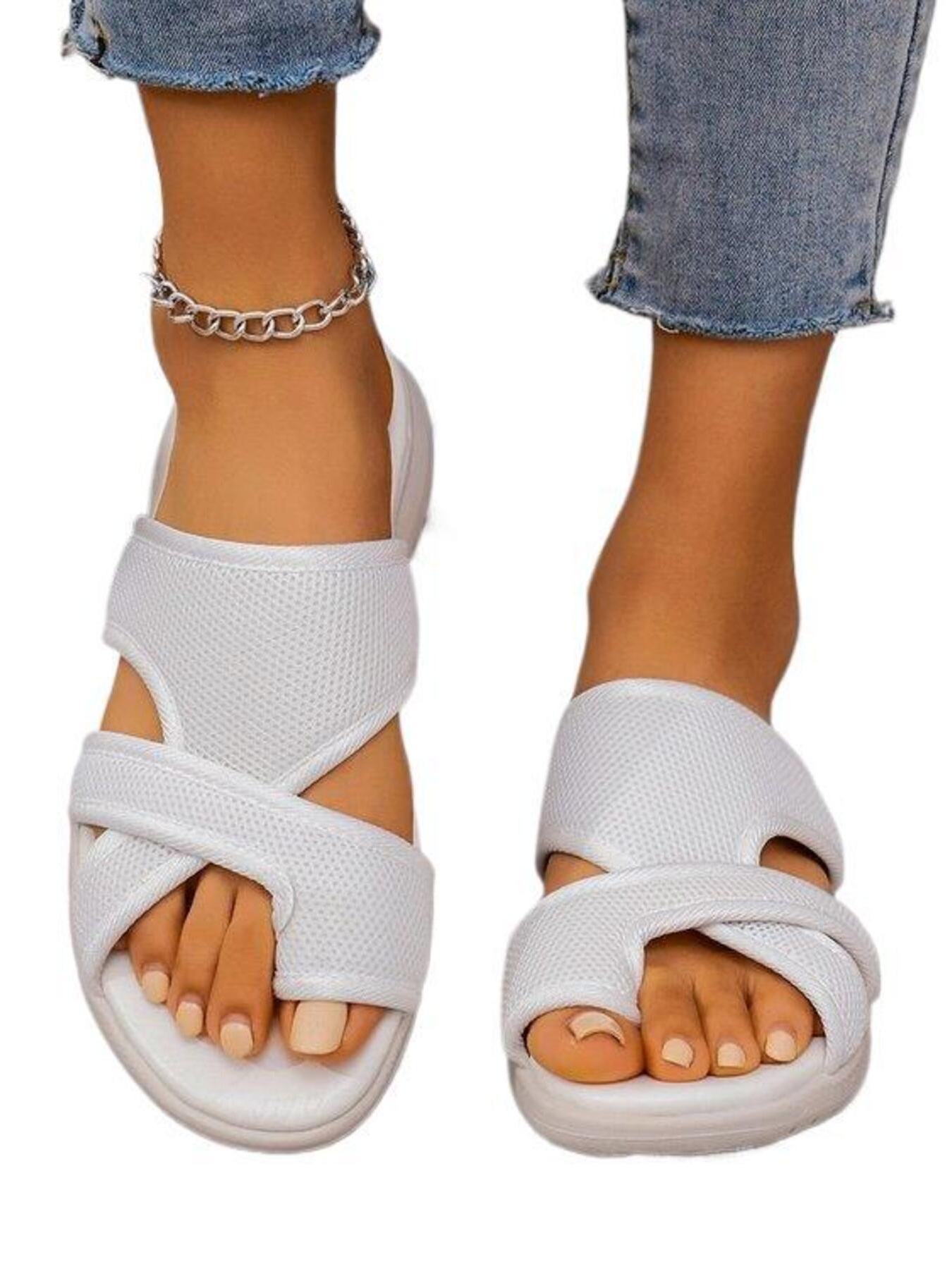 Cutout Mesh Solid Color Sandals