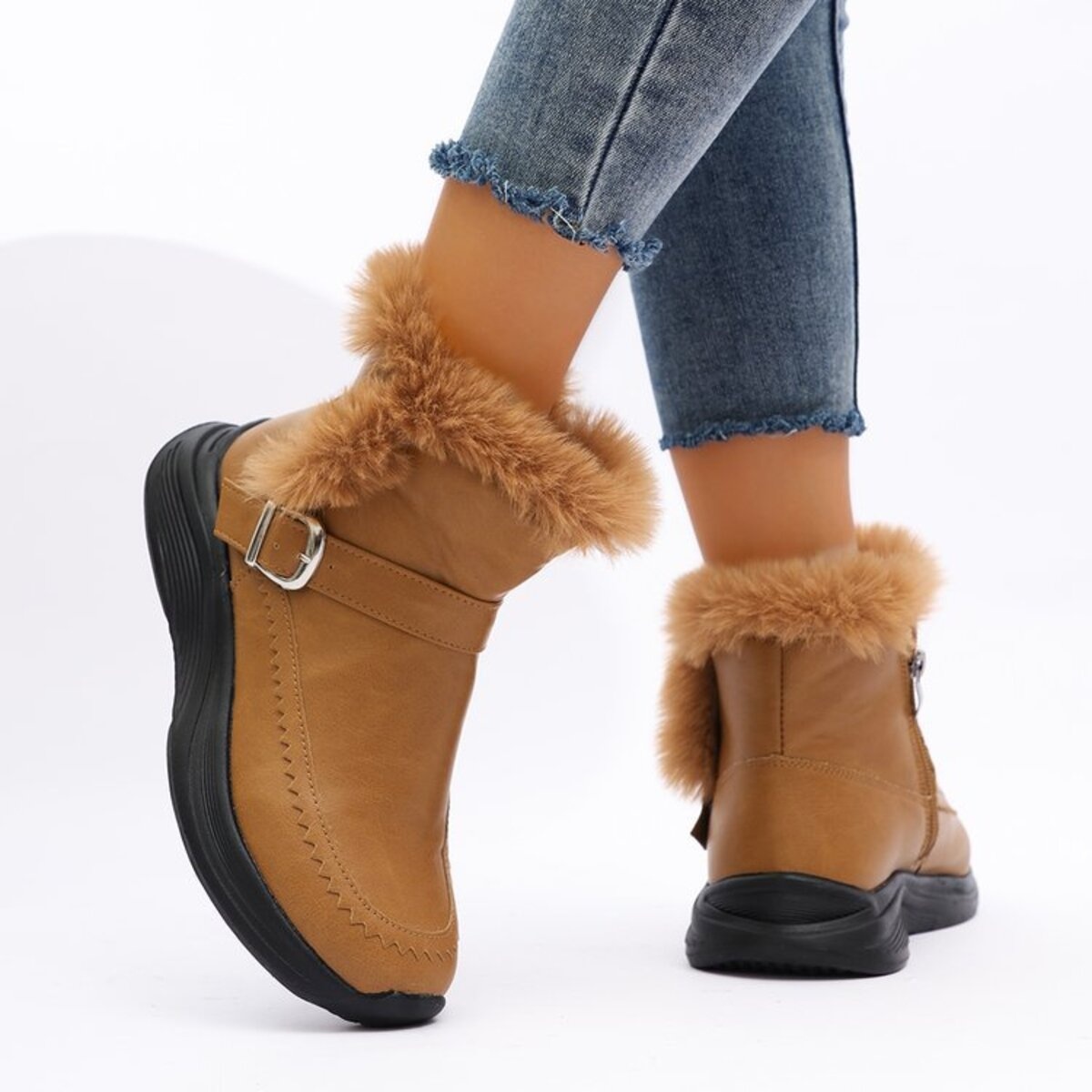 Faux Fur Buckle Boots