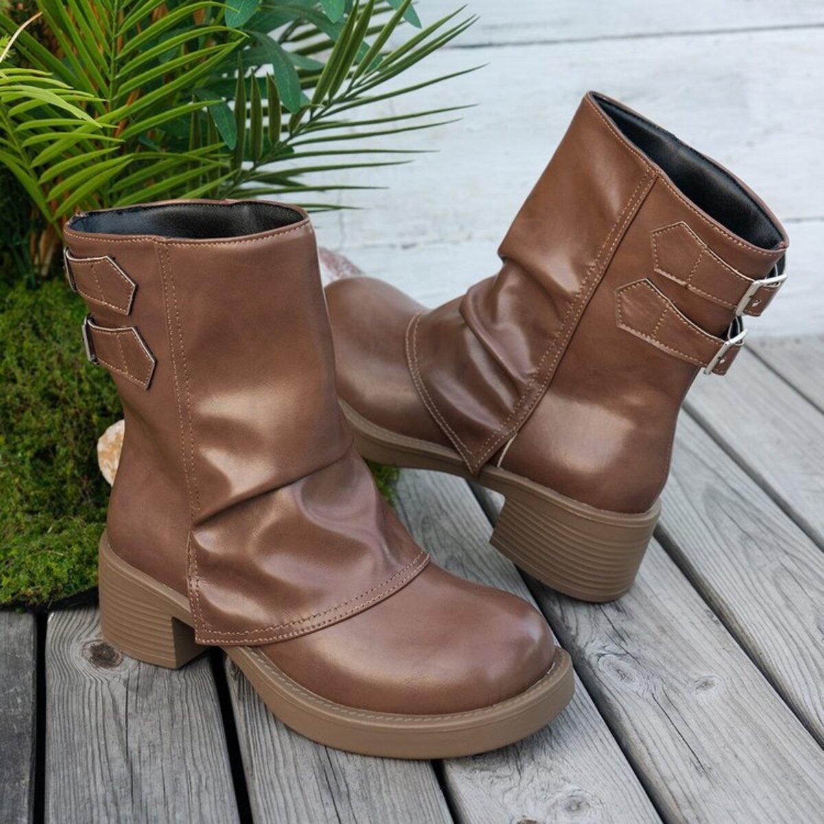 Round Toe Block Heels Boots