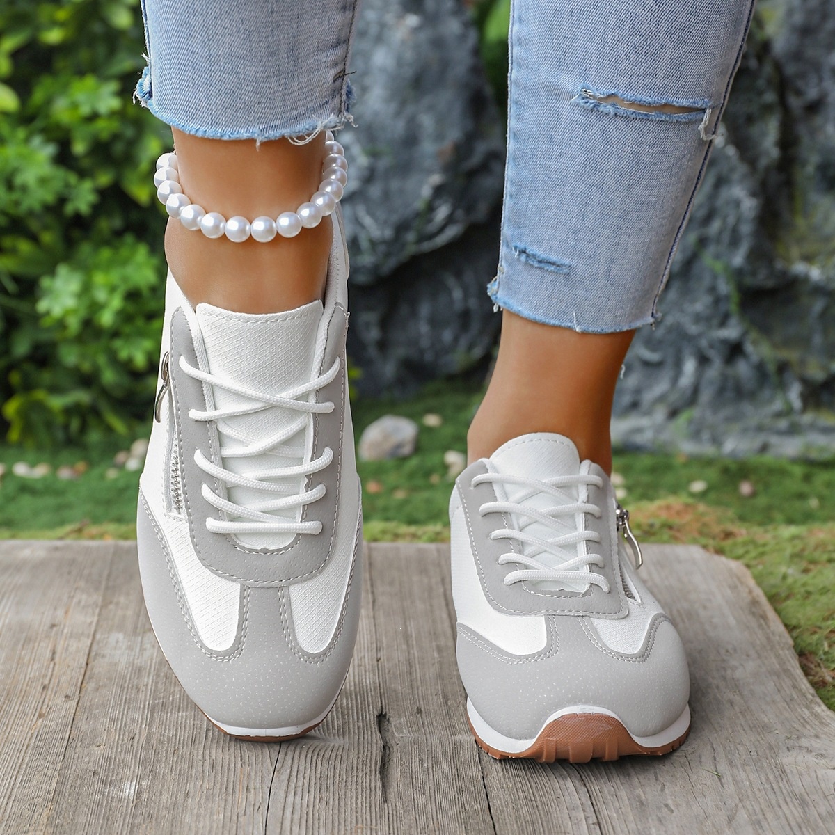 Round Toe Lace Up Sneakers