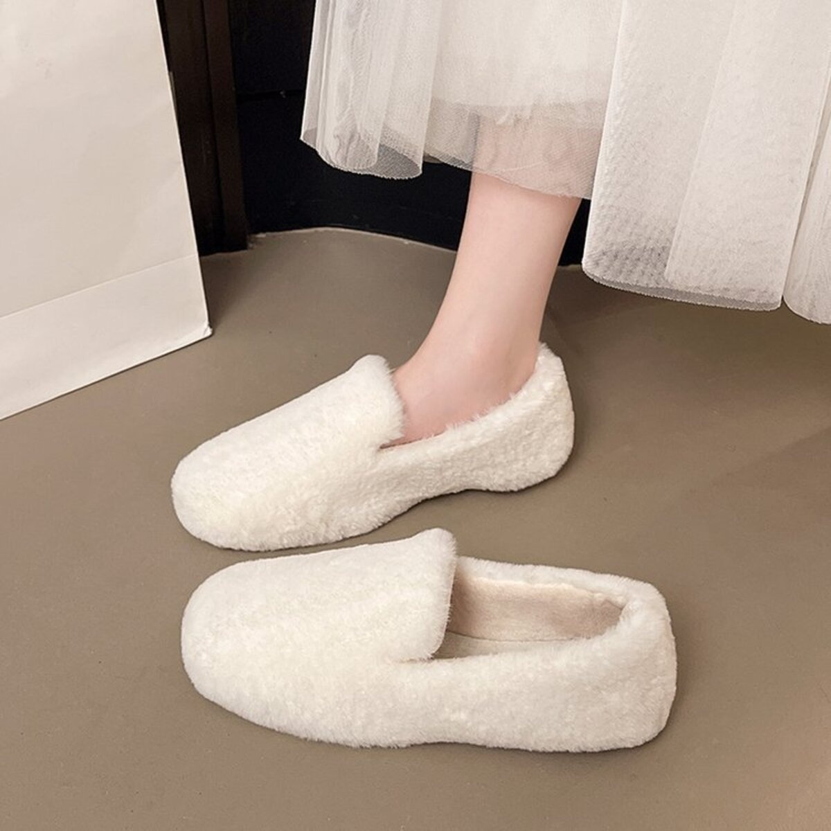 Fluffy Round Toe Slip-Ons