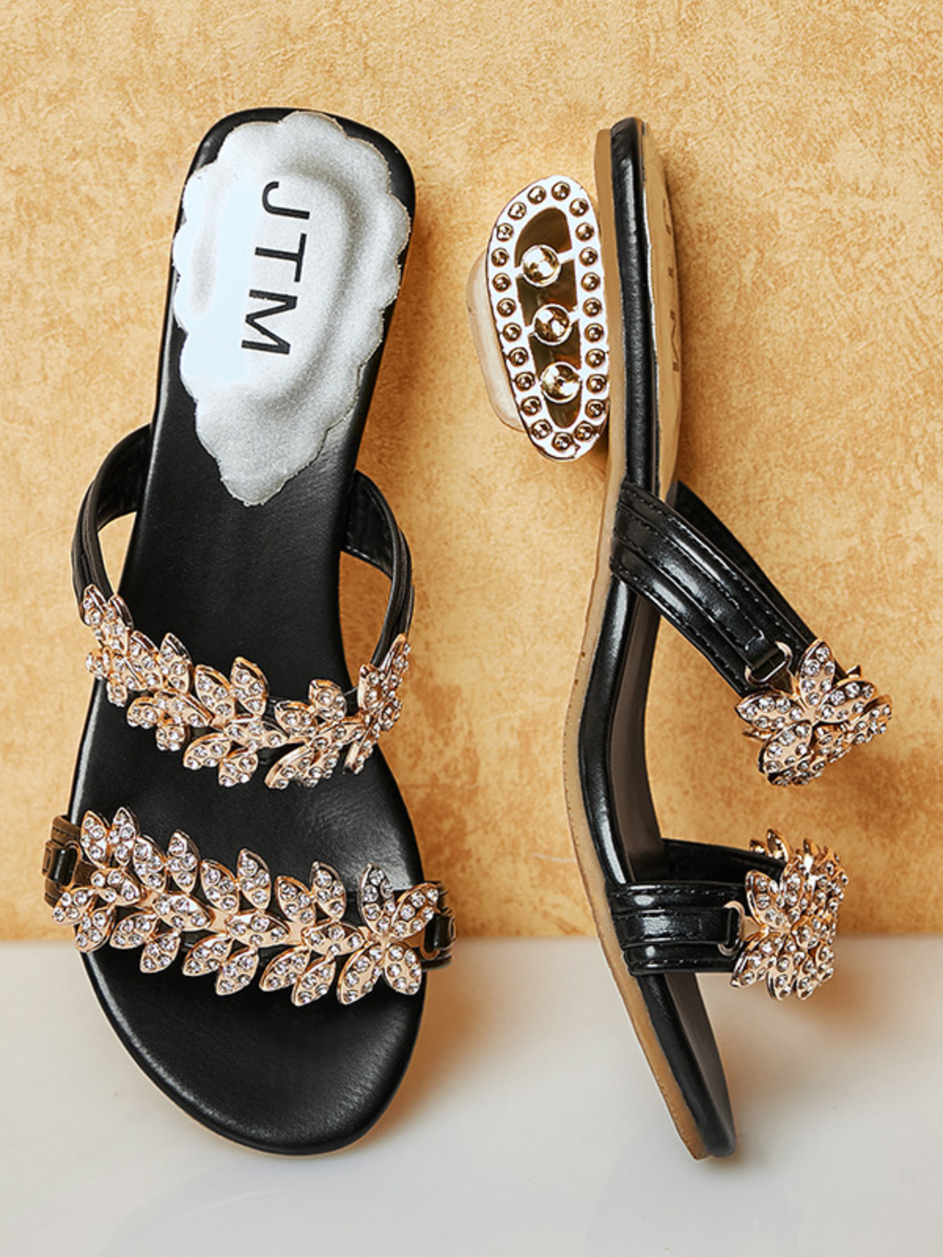 Crystal Embellished Low Heel Sandals