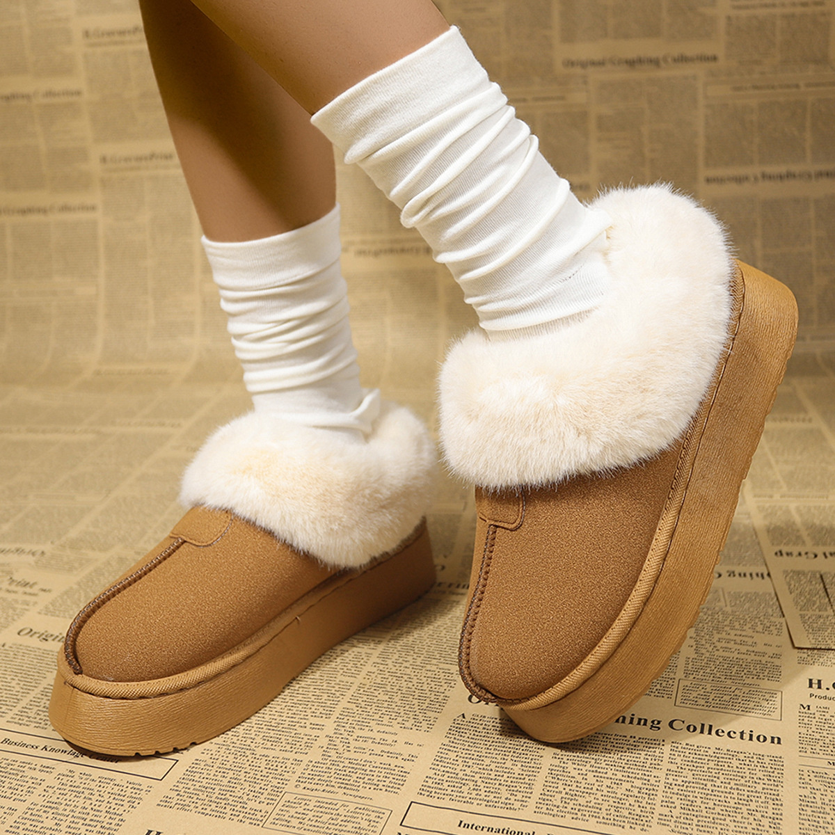 Fuzzy Trim Platform Boots