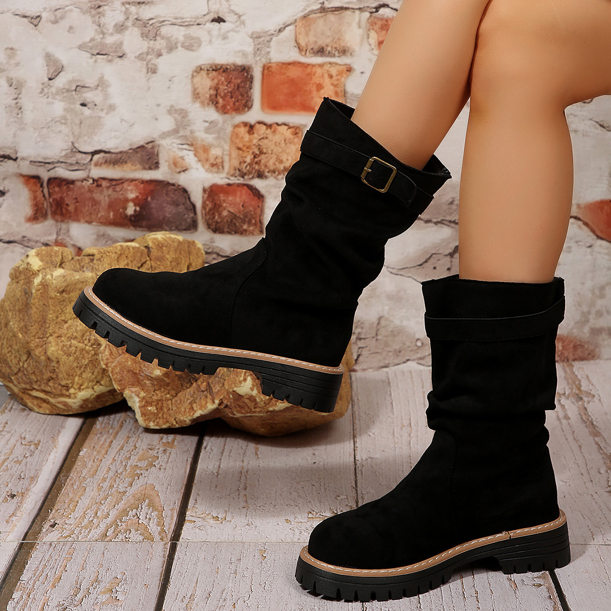 Buckle Accent Slouch Boots