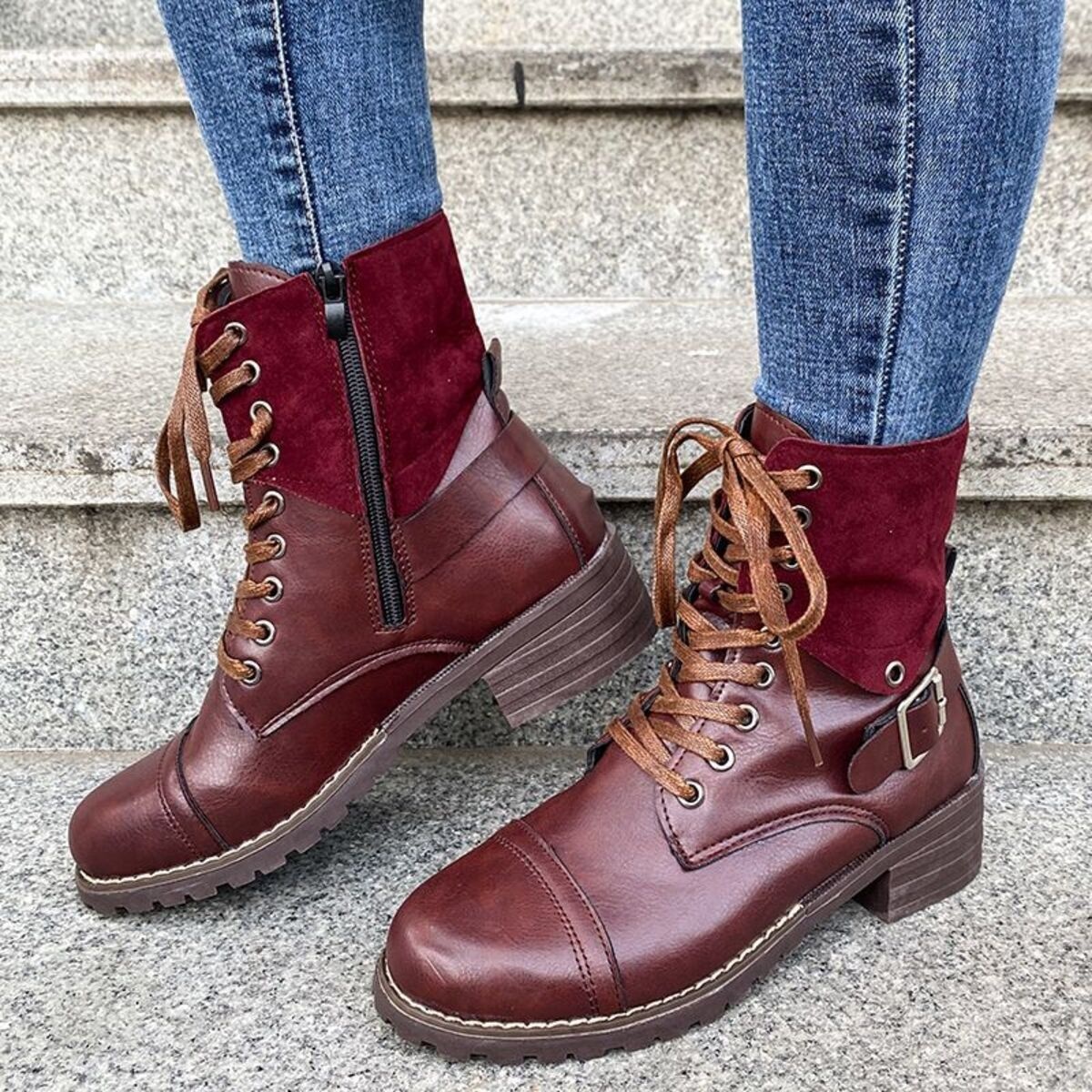 Lace-Up Block Heels Boots