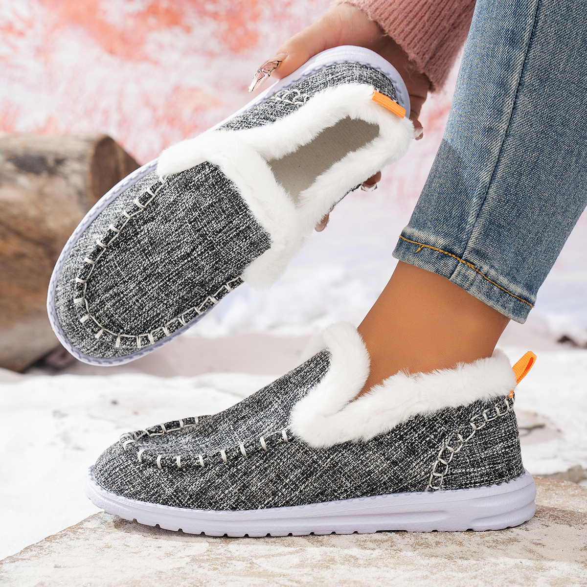 Faux Fur Lined Round Toe Shoes