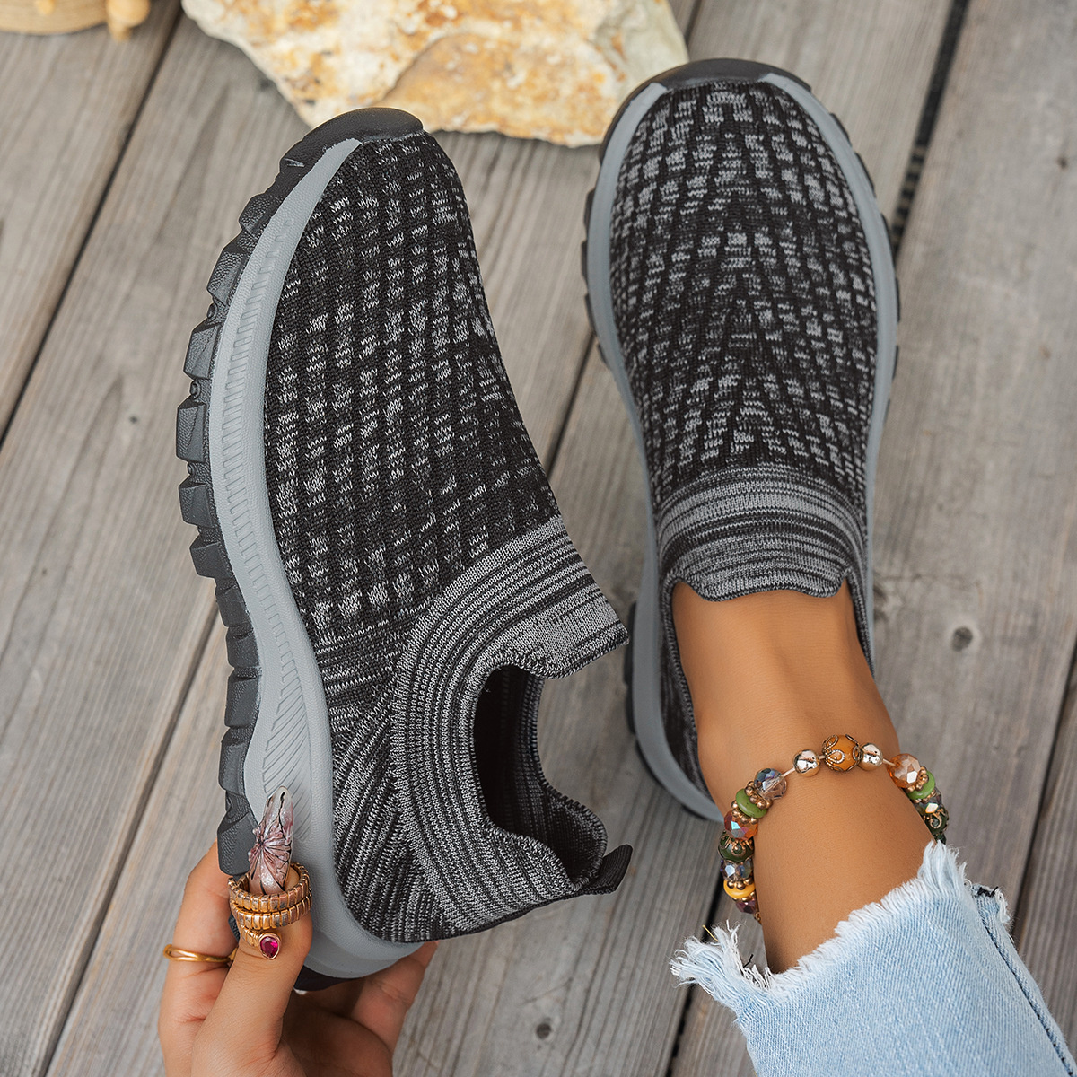Round Toe Mesh Slip-Ons