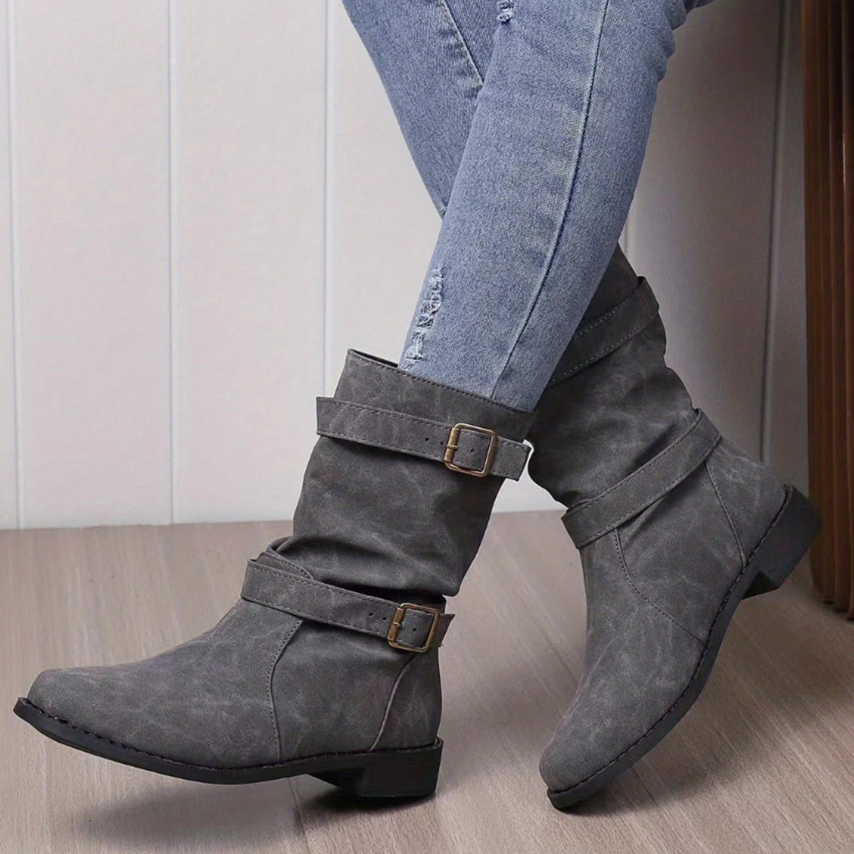 Mid-Calf Buckle Strap Boots