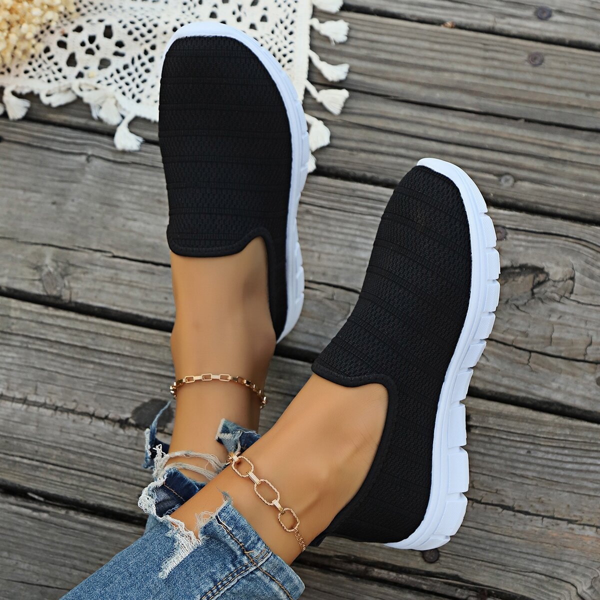 Round Toe Mesh Slip-Ons